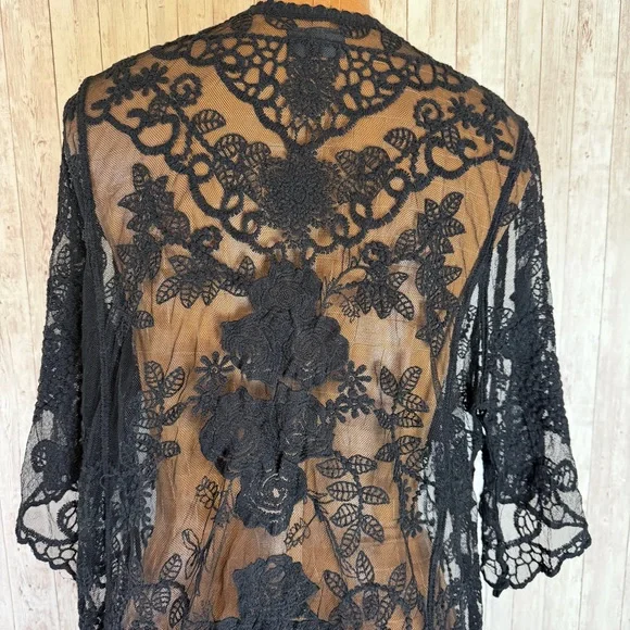 Shyanne Black Mesh Embroidered Midi Kimono Jacket - Picture 9 of 11